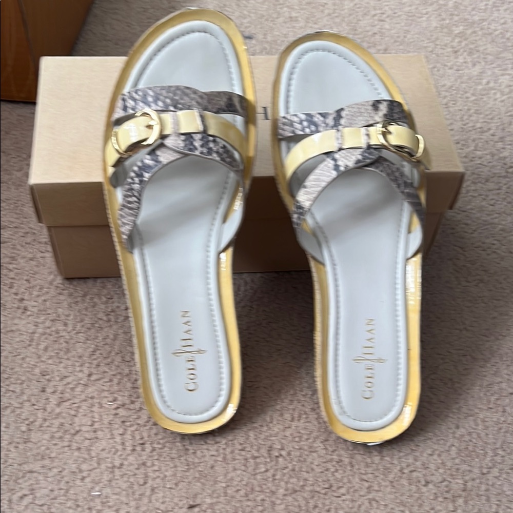 Cole Haan Women's Snake Print Sandals - Yellow Trim